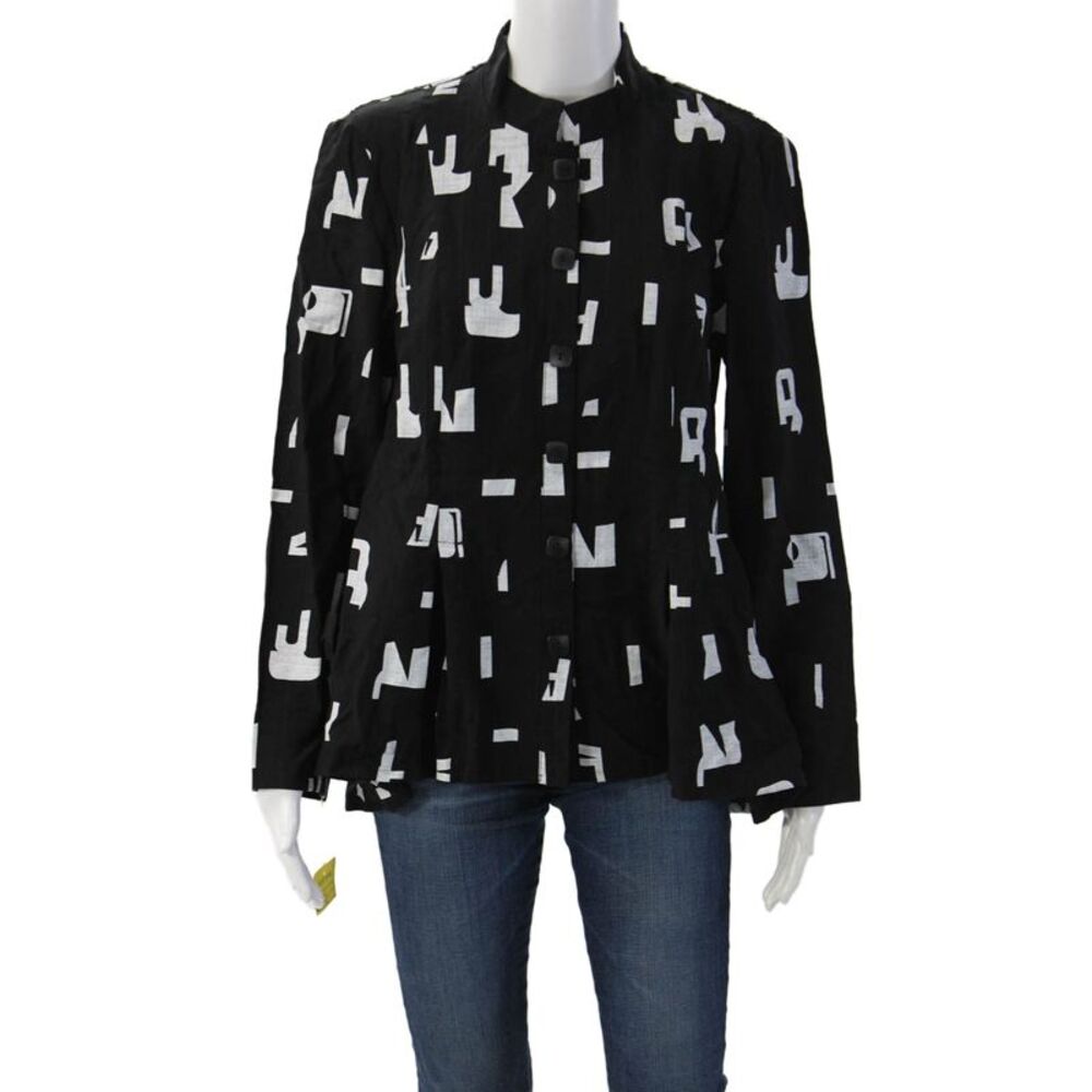 Trine Kryger Simonsen Women Black Graphic Jacket Long Sleeve Size 34